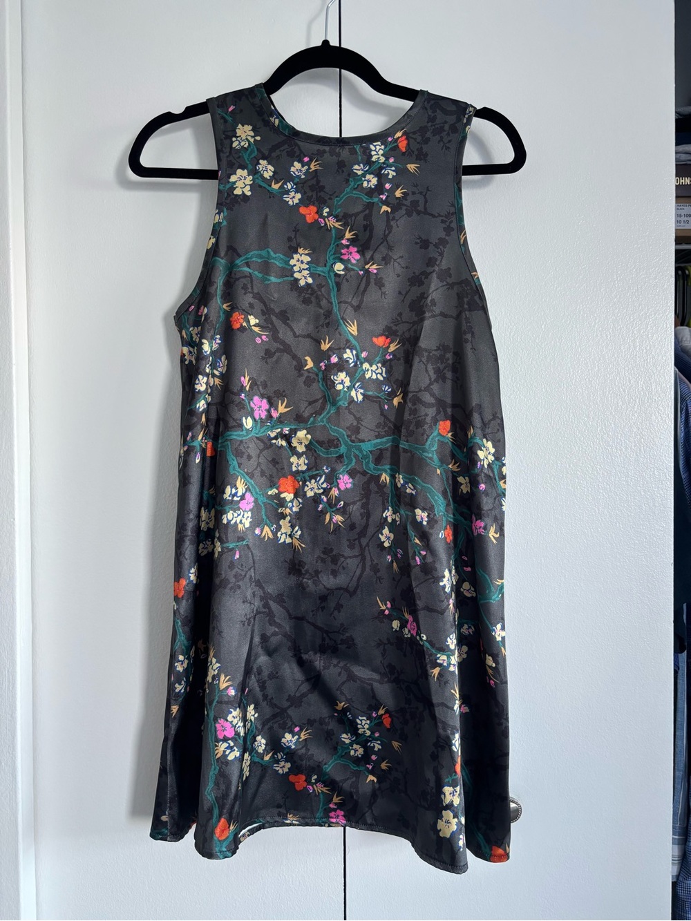 Kimchi Blue Charcoal Floral A-Line Dress with Teal Branches